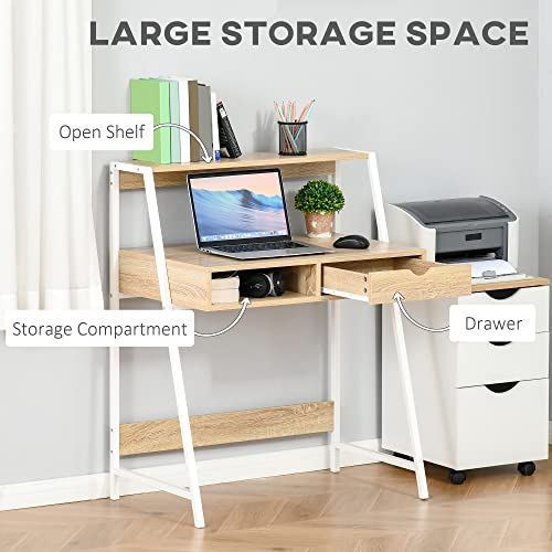 HOMCOM Home Office Desk with A Frame for Small Spaces, Natural | Computer Desk, Writing Table, with Drawer, Storage Shelves - color: Natural