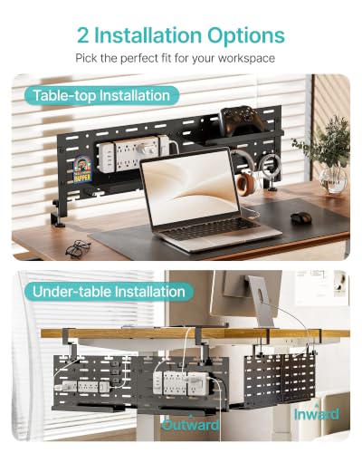 PEGZONE Under Desk Cable Management Tray, 30.2" No-Drill C-Clamp Pegboard - color: Black