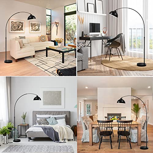 Arc Floor Lamp, Black Industrial Adjustable Over the Couch Stand Up Light | Metal Hanging Dome Shade, Modern Marble Base Farmhouse Tall Task/Reading Standing Lamp for Living Room Bedroom Office - color: Black