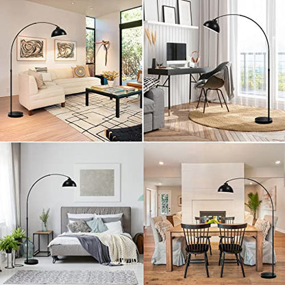 Arc Floor Lamp, Black Industrial Adjustable Over the Couch Stand Up Light | Metal Hanging Dome Shade, Modern Marble Base Farmhouse Tall Task/Reading Standing Lamp for Living Room Bedroom Office - color: Black
