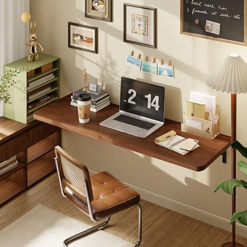 Dogsky Floating Wall Desk 48" x 16" - 300 lbs Heavy Duty Solid Pine - color: Walnut, size: 48" x 16"