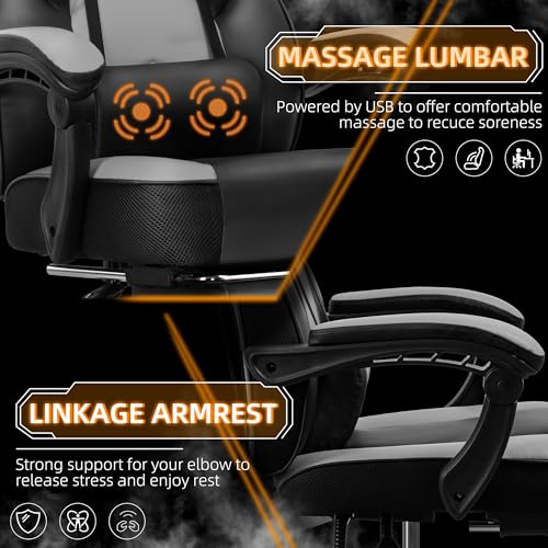 Shintenchi Gaming Chair,Video Game Chair with footrest and Massage Lumbar Support,Height Adjustable Game Chair with 360°Swivel Seat Ergonomic Computer Chair with Headrest for Office or Gaming(Grey) - color: Grey