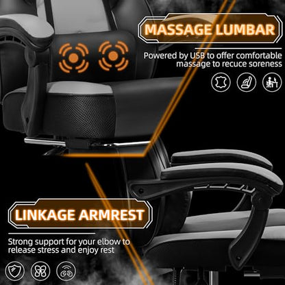 Shintenchi Gaming Chair,Video Game Chair with footrest and Massage Lumbar Support,Height Adjustable Game Chair with 360°Swivel Seat Ergonomic Computer Chair with Headrest for Office or Gaming(Grey) - color: Grey