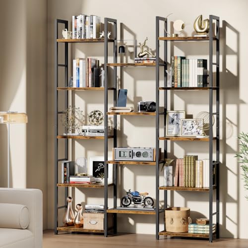 Shintenchi Large 5 Tier Bookshelf,Triple Bookcase, Tall Open Shelves - size: 5 Tier