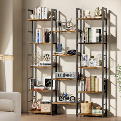 Shintenchi Large 5 Tier Bookshelf,Triple Bookcase, Tall Open Shelves - size: 5 Tier