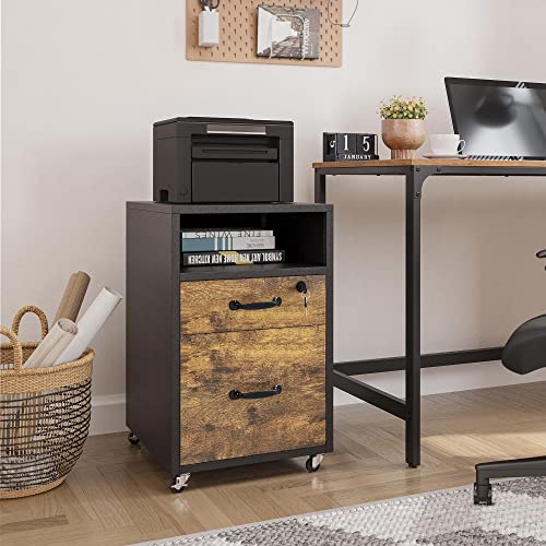Yaheetech 2-Drawer File Cabinet with Lock, Under Desk Storage, Rustic Brown