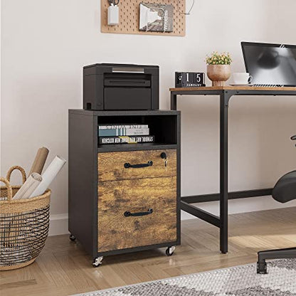 Yaheetech 2-Drawer File Cabinet with Lock, Under Desk Storage, Rustic Brown