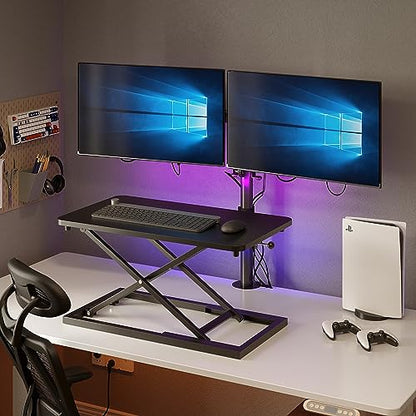 Decoholic 24 inch Height Adjustable Standing Desk Converter（Black） | Scissors Lift Keyboard and Mouse Riser,Ergonomic Sit Stand Workstations，suitable to hold large/small items