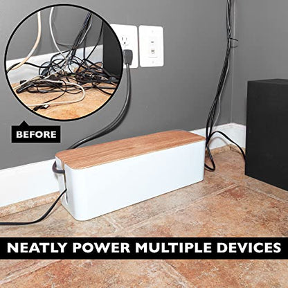 Iron Forge Cable Cable Management Box, 2 Pack - White with Wood Top - color: White-Light Wood