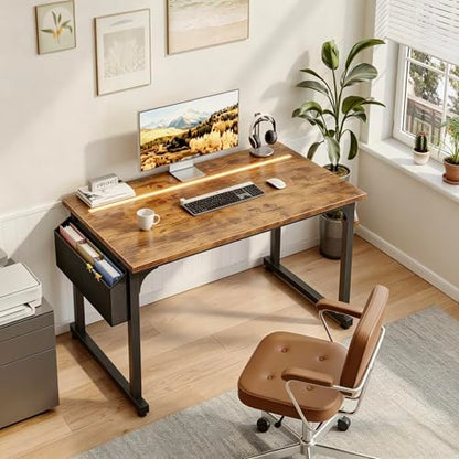 DurayLoly 40" Computer Desk with Waterproof LED Lights for Bedroom,Brown - color: Rustic Brown, size: 40 IN