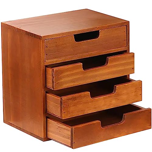 4 Drawer Desktop Storage Organizer in Modern Wood Design (9.8”x6.9”x 9.8”) 4-Drawer Stackable Drawer Unit - Vanity Accessories Organizer (1-Pack) - size: 4 Drawer