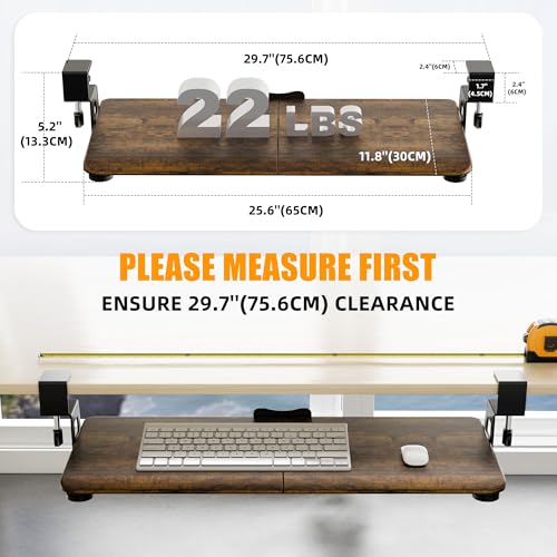 Keyboard Tray Under Desk, Keyboard Holder&Drawer with C-Clamp 25.6"x11.8" - color: Rustic Brown
