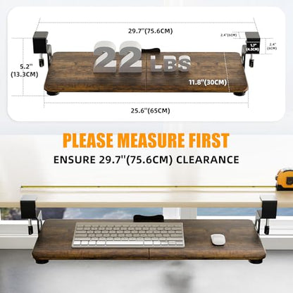 Keyboard Tray Under Desk, Keyboard Holder&Drawer with C-Clamp 25.6"x11.8" - color: Rustic Brown