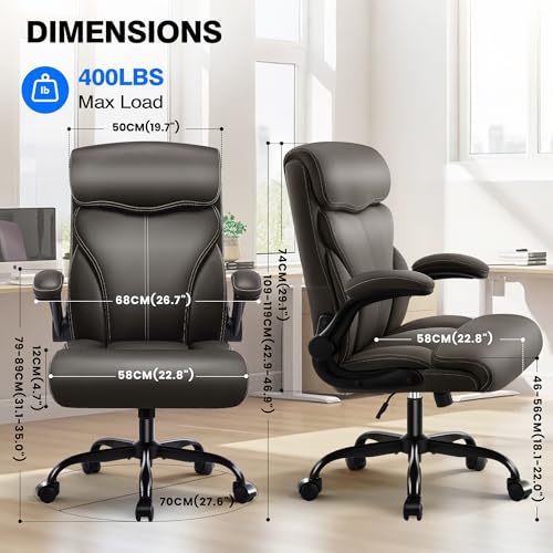 AreShark Leather Office Chair - Executive High Back Ergonomic Desk Chairs | Breathable Computer Chair with Lumbar Support & Rock Function, Rolling Swivel Seat for Working, Studying, Gaming & Relaxing - color: Dark Brown