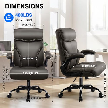 AreShark Leather Office Chair - Executive High Back Ergonomic Desk Chairs | Breathable Computer Chair with Lumbar Support & Rock Function, Rolling Swivel Seat for Working, Studying, Gaming & Relaxing - color: Dark Brown