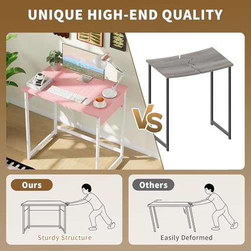 ALISENED Small Computer Desk, 30 Inch Home Office Desk, Computer Desk for Bedroom Study Writing, Compact Desk, Office Desk with Metal Frame, Pink - color: Pink, size: W-30in