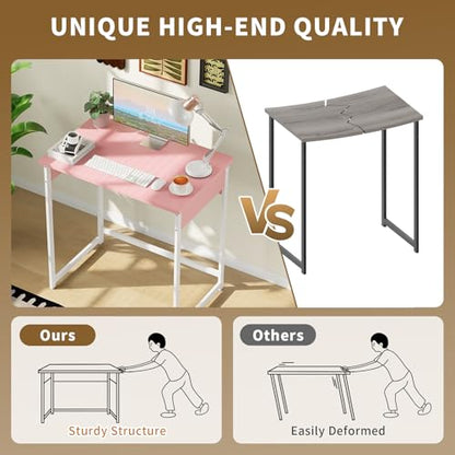 ALISENED Small Computer Desk, 30 Inch Home Office Desk, Computer Desk for Bedroom Study Writing, Compact Desk, Office Desk with Metal Frame, Pink - color: Pink, size: W-30in