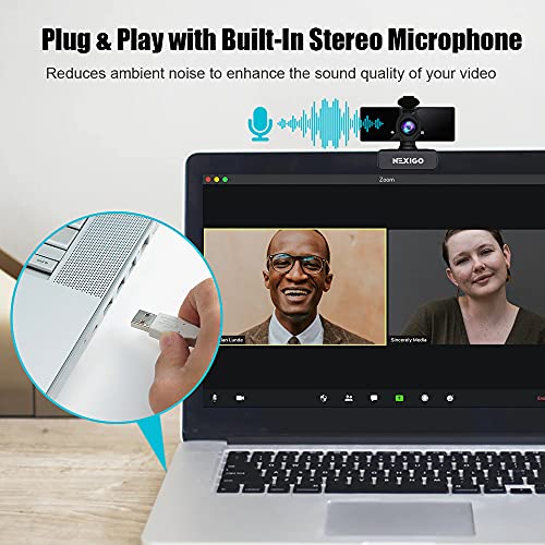 NexiGo N660 1080P Business Webcam, Dual Microphone & Privacy Cover, USB FHD Web Computer Camera, Plug and Play, for Zoom/Skype/Teams/Webex, Laptop MAC PC Desktop - color: Black