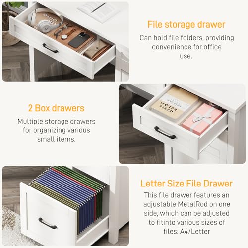 Farmhouse 47" Computer Desk, Executive Desk with File Drawer, Cream White. - color: Cream White