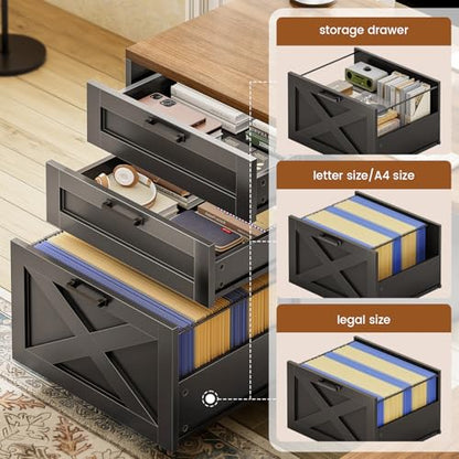 SEDETA 67" Farmhouse L Shaped Desk with Hutch, Black+Brown - color: Black and Brown, size: L Shaped Desk with Hutch (67")