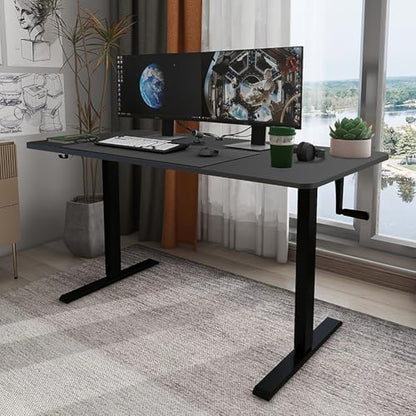 Manual Standing Desk Adjustable Height, Hand Crank Stand Up Desk, Sit Stand Home Office Desk, Small Computer Desk, Wooden Top/Carbon Steel Frame,Black,140cm - color: Black, size: 140cm