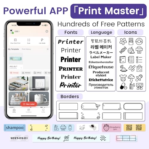 Phomemo D30 Portable Thermal Printer, Bluetooth Mini Label Maker Machine | Lightweight Portable Printer Small Label Maker, Abundant Templates Fonts & Icons for Kids Home School Office, Easy to Use - color: Purple