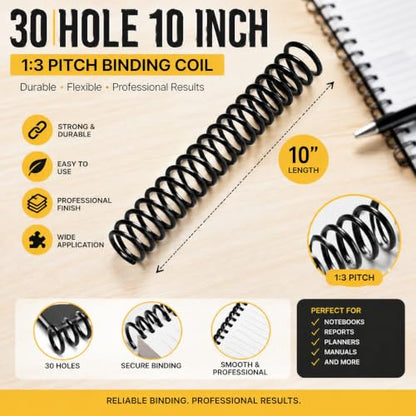 10-Hole Punch Binding Machine for Planners Mini Spiral Binding Punch Book Coil Binding Tool for A4, A5, B5 Paper, Includes 8 Spiral Coils, 2 Semi-Auto Binders and 4 Sheets Hole Reinforcements