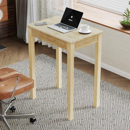 Solid Wood Desk with Drawers - 24 x 16 Inch Simple Narrow Desks, Rubber Wood Study Table, Small Writing Desk for Small Spaces|Bedroom - Natural Boho Desks - color: Natural, size: 23.6 in W x 15.7 in D