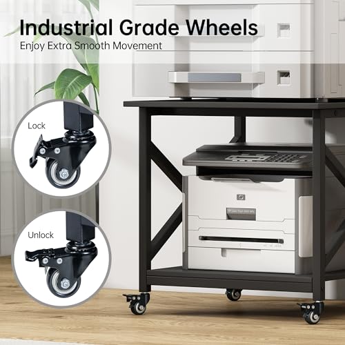 Fannova 2 Tier Large Printer Stand 23.6"x23.6"x22.6" with Storage Shelf | Heavy Duty 3D Printer Table with Industrial Wheels - All 4 Lock, Home Office Rolling Printer Cart, Mini Fridge Stand, Black - color: Black