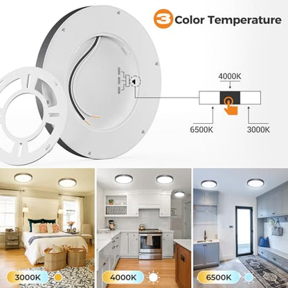 slochi 3Pack LED Flush Mount Ceiling Light Fixture, 9 Inch Light Fixture, 3000K-4000K-6500K Round Flat Bedroom Lights, Closet Round Surface for Bathroom Laundry Bedroom Hallway - color: Black, size: 9Inch-3Pack