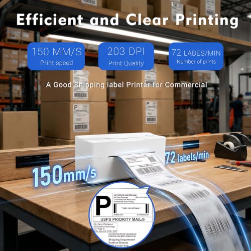 Forc Bluetooth Thermal Shipping Label Printer, 4x6, White | Wireless, Compatible with Android, iPhone, Windows & Mac, For Small Business, Works with Amazon, Etsy, USPS - color: White