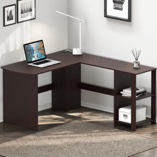 SHW 51 x 51 L-Shaped Home Office Wood Corner Desk with Storage, Espresso - color: Espresso