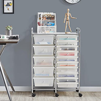 Yaheetech 15-Drawer Rolling Storage Cart on Wheels, Craft Organizer, White - color: White, style: 15 Drawers