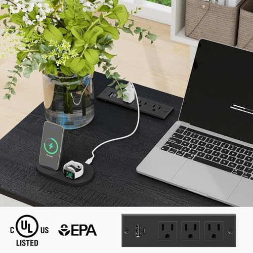 Vabches Farmhouse 47" Executive Desk with Charging Station, Black. | Computer Desk with Drawers, Workstation Computer Desk with File Drawer for Home Office,Study. - color: Black