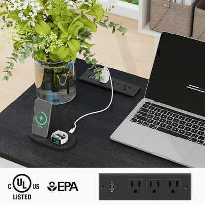 Vabches Farmhouse 47" Executive Desk with Charging Station, Black. | Computer Desk with Drawers, Workstation Computer Desk with File Drawer for Home Office,Study. - color: Black