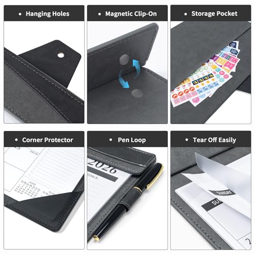 Ospelelf Leather Desk Calendar 2026-2027 Large 12"x17" Monthly Planner Pad with Protective Cover 18 Months Use July 2026 to December 2027 Black - color: Black Gray, size: 12" X 17" (July.2026 - Dec.2027)