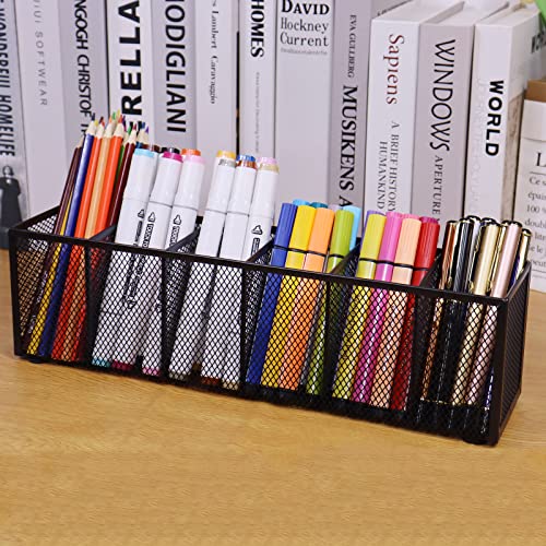 Black Mesh Pen Pencil Holder, Small Metal Desk Organizer Desktop Stationery Office Supplies Acessories Storage Stand, 6 Compartments Brushes Holder for Home School Classroom Teachers - size: 6 Grids