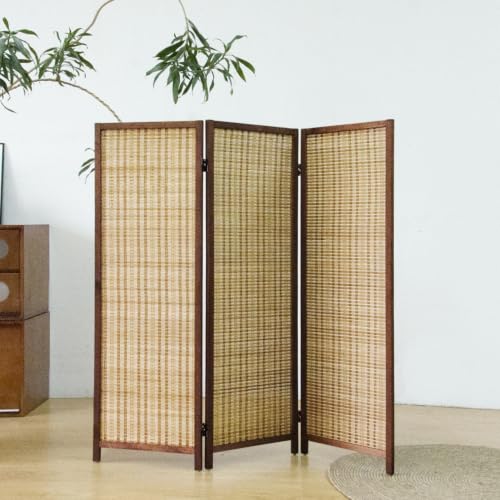 3 Panel Short Panel Divider Screen,3.95 FT Tall Bamboo Room Divider Folding Privacy Screen,Short Panel Divider Freestanding Room Divider for Room Seperation,Brown - color: Brown, size: 3 Panel