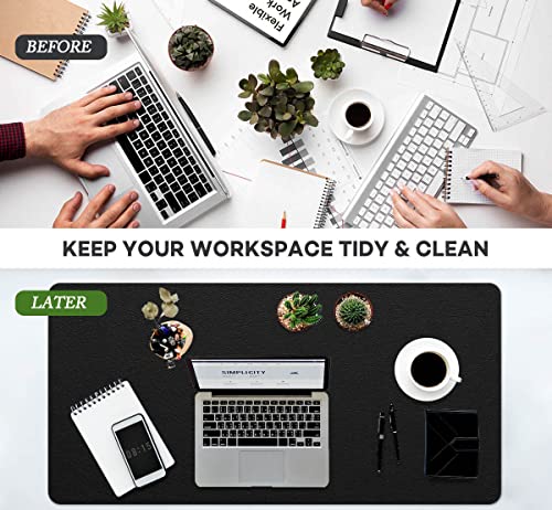 Extra Large Leather Desk Pad with Suede Base Office Mat for Home - Waterproof, Non-Slip, PVC - Black, 24" x 36" - color: Black, size: 24x36 inch