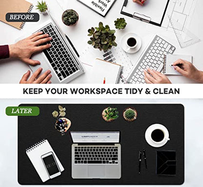 Extra Large Leather Desk Pad with Suede Base Office Mat for Home - Waterproof, Non-Slip, PVC - Black, 24" x 36" - color: Black, size: 24x36 inch