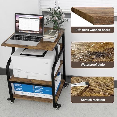 Natwind 3 Tier Large Printer Stand, 24"x20", with Charging Station,Retro - color: Retro