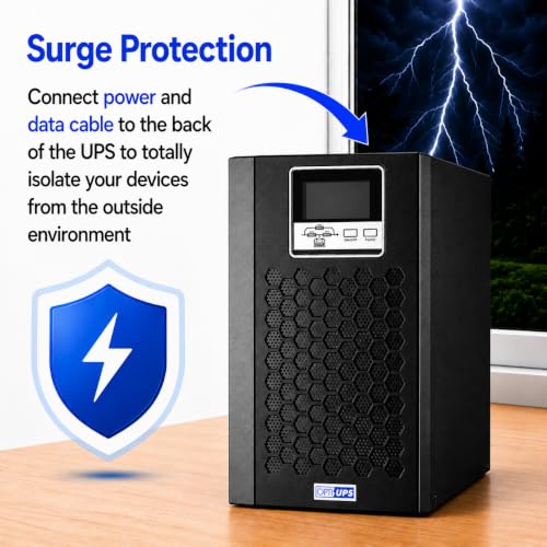 OPTI-UPS (European 230 Volts) Online Double Conversion Uninterruptible Power Supply, Pure Sine Wave, UPS Battery Backup, Surge Protection (Black, 3000va-Online) - size: Online-3000va