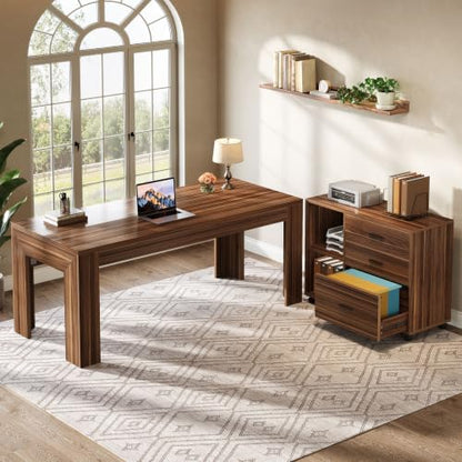 Tribesigns 63" L Shaped Desk with Storage, Executive Office Desk with Rolling File Cabinet Combo, Large Computer Table with Drawers and Shelves, Business Furniture Set for Home Office, Light Walnut - color: Light Walnut