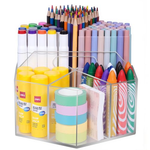 Pen Holder for Desk Acrylic, Large 6 Slots 360-Degree Rotating Marker Organizer Pencil Holder, Caddy Art Supply Organizer Crayon Organizers for Office School - color: Large Size-2