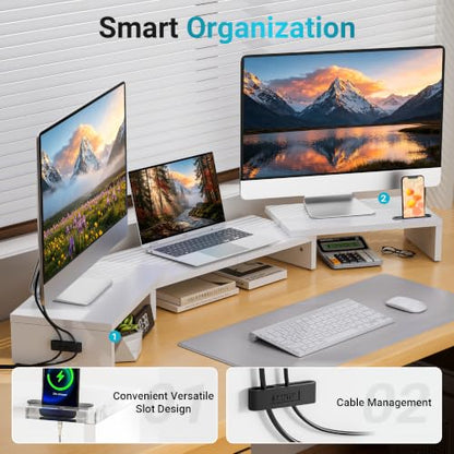 BONTEC Triple Monitor Stand Riser with Smartphone Holder, White - color: White, size: 53.3 in