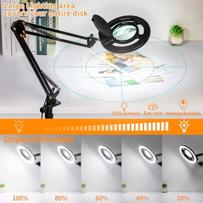 HITTI 2200 Lumens 12X Long Magnifying Glass with Light and Stand - color: Black
