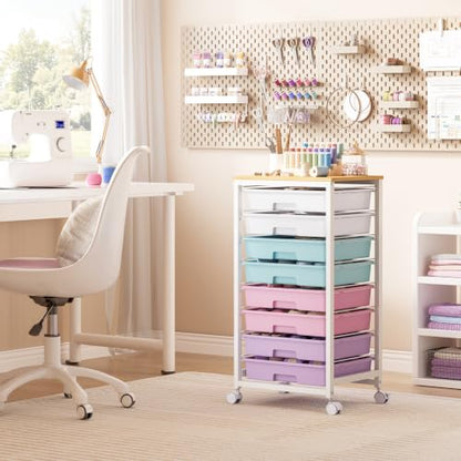 SYKIARIOL Rolling Storage Cart with Drawers, 8 Drawers Cart, Ice Cream - color: Ice Cream