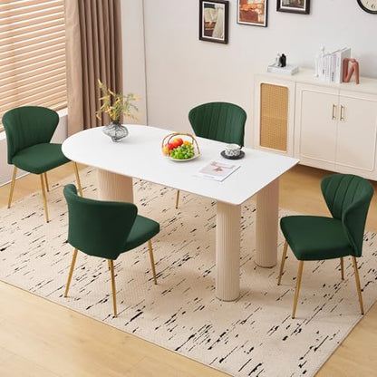 Velvet Dining Chairs Set of 2, Modern Upholstered Vanity Chairs with Golden Metal Legs for Dining Room Kitchen Vanity Patio (Green) - color: Green