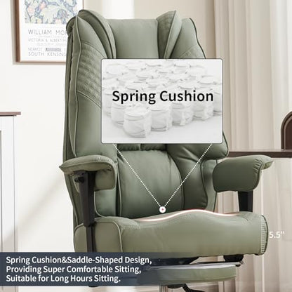 EXCEBET Big and Tall Office Chair 400lbs Wide Seat, Leather High Back Executive Office Chair with Foot Rest, Ergonomic Chairs Lumbar Support for Lower Back Pain Relief (Light Green) - color: Light Green