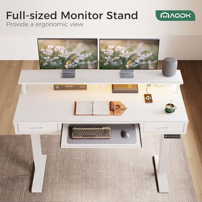 AODK 55 Inch Electric Standing Desk with Drawers & Keyboard Tray, White - color: White, size: 55 Inch